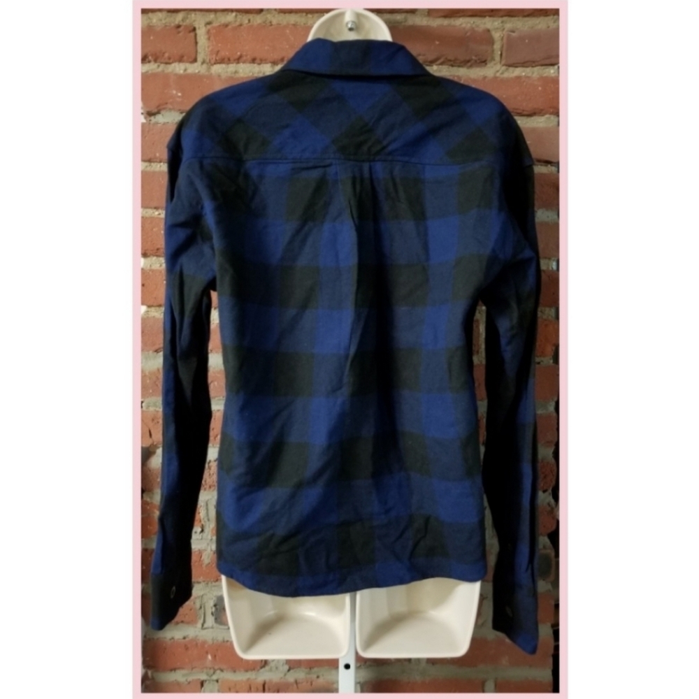 Navy Blue Plaid Flannel Button-Down Shirt - Picture 3 of 4